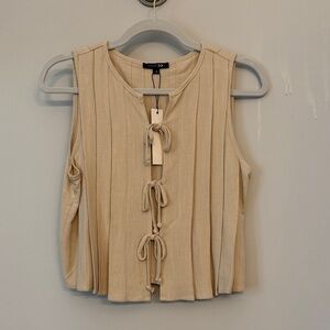 Papermoon Cream Sleeveless Tie-Detail Blouse
